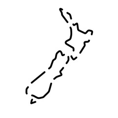 New Zealand country simplified map. Black broken outline contour on white background. Simple vector icon