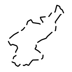 North Korea country simplified map. Black broken outline contour on white background. Simple vector icon