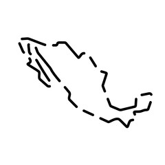 Mexico country simplified map. Black broken outline contour on white background. Simple vector icon - obrazy, fototapety, plakaty