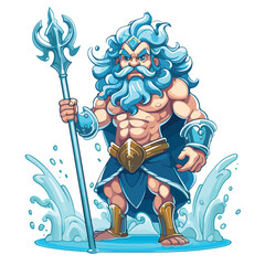 Cartoon Poseidon. Vector clip art illustration with
