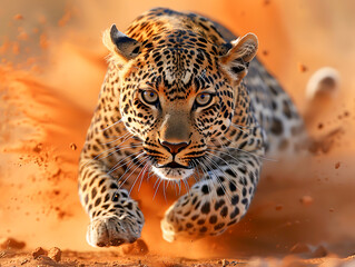 Leopard in Full Motion, Hunting its Prey in the African Savannah, Generative Ai