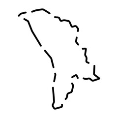 Moldova country simplified map. Black broken outline contour on white background. Simple vector icon