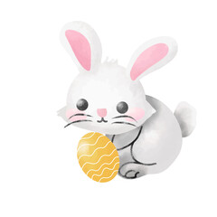 Easter bunny with egg. Watercolor illustration isolated on white background.