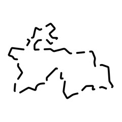 Tajikistan country simplified map. Black broken outline contour on white background. Simple vector icon