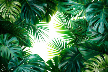 Tropical green, palm leaves, jungle leaves. Illustration for design.