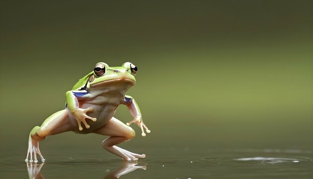 A Frog With Its Hind Legs Extended Mid Leap
