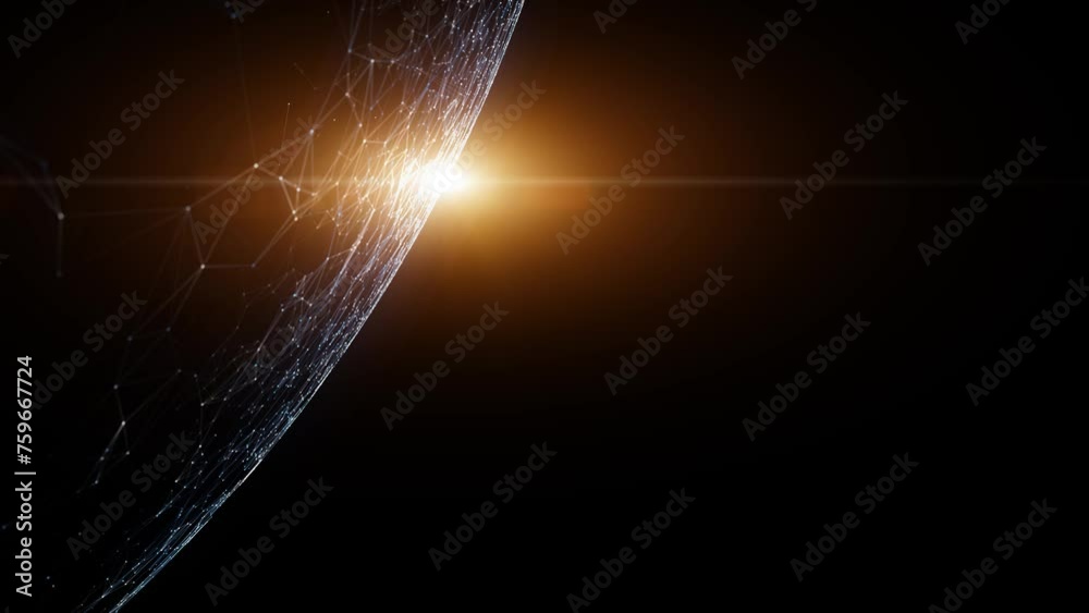 Wall mural futuristic 3d planet with dark black space loop animation background.