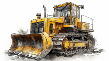 Obraz premium Yellow construction bulldozer on a white background