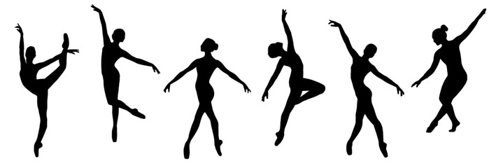 silhouette of a ballerina set - obrazy, fototapety, plakaty