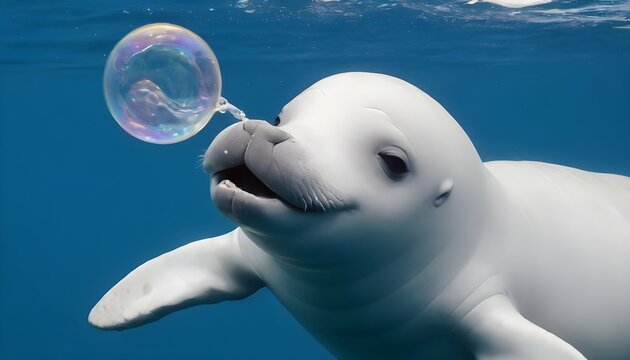 A Playful Baby Beluga Whale Blowing Bubbles
