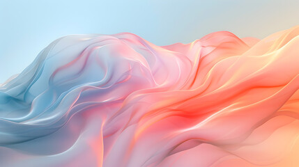 Abstract background with smooth waves in light blue and pastel pink, peach, orange tones. Soft...