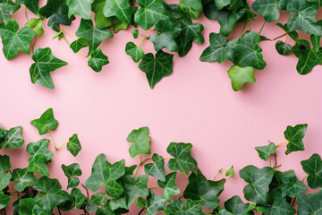 Charming green ivy border gracefully positioned on a soft pink background