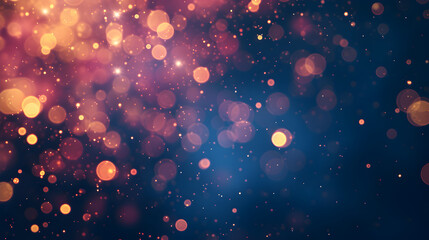 Abstract blur bokeh banner background. Gold, yellow, pink bokeh on defocused navy blue background
