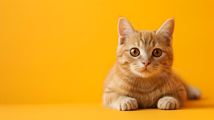 cute cat on yellow background, birthday card