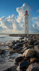 Fototapeta na wymiar Lighthouse on the sea during the day
