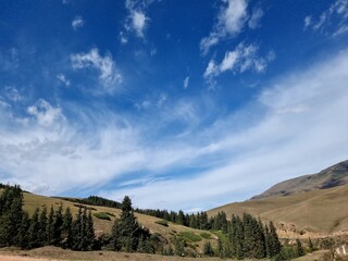 mountain landscape with clouds and blue sky
