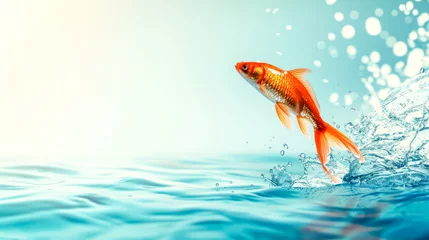 Fotobehang Golden fish jumping out of water with bubbles © edojob