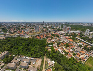 Aerial city scape during summer in Cuiaba Mato Grosso