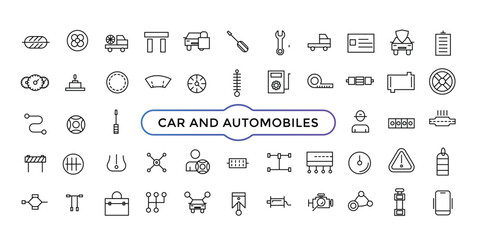 Set of vector line icons of Car and automobiles business concepts, Car service icons set.