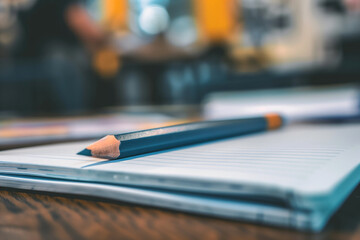Fototapeta premium Pencil resting on lined notebook