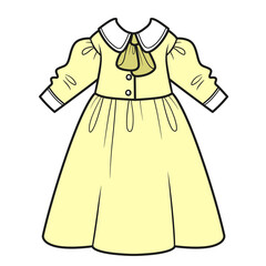 Long casual dress with big collar color variation on a white background