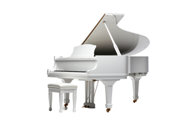 White piano and notes with grand piano keys. Isolated on a transparent background.