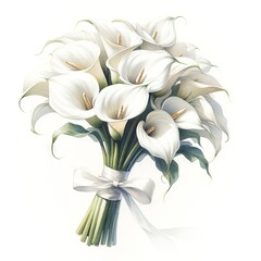 White bouquet calla lilies, watercolor, bride's bouquet