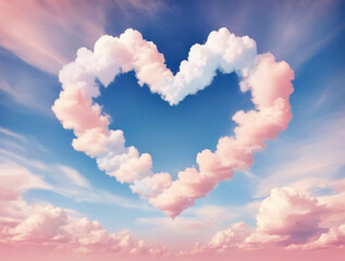 Clouds in the sky in the shape of white and pink hearts, love concept Valentine's day heart, sky, blue, nature, clouds, love, background, shape, love, outdoor, weather, day, romantic.