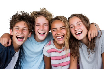 Fototapeta premium Happy Friends Gathered Together Smiling and Laughing,Isolated on a transparent background.