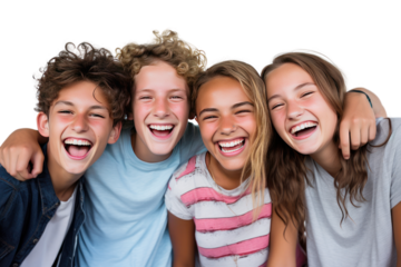 Happy Friends Gathered Together Smiling and Laughing,Isolated on a transparent background.