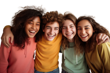 Happy Friends Gathered Together Smiling and Laughing,Isolated on a transparent background.