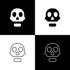 Set Skull icon isolated on black and white background. Happy Halloween party. Vector