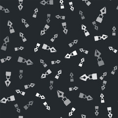 Grey Fountain pen nib icon isolated seamless pattern on black background. Pen tool sign. Vector