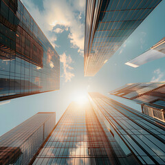 Few Tall Buildings with Tall Glass Windows from the Ground Perspective Generative AI
