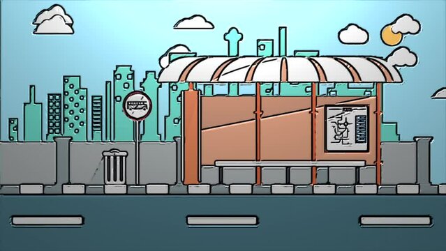 Video animation of a place , namely bus terminal