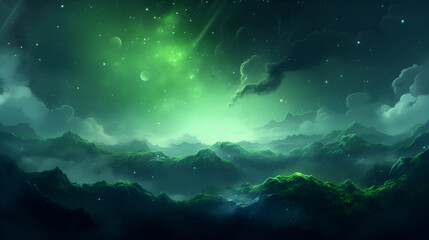 Fototapeta na wymiar Stellar green dreamy atmosphere constell
