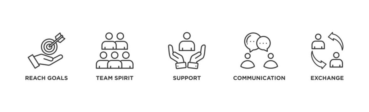 Working together banner web icon vector illustration concept for team management with an icon of collaboration, reach goals, team spirit, support, communication, and exchange	