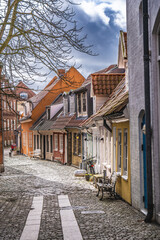 Old cobbled streets in the center of Aalborg, Denmark
