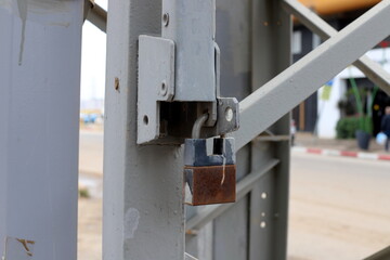 Closed metal padlock. Protection concept.