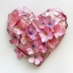 pink heart made of flowers.