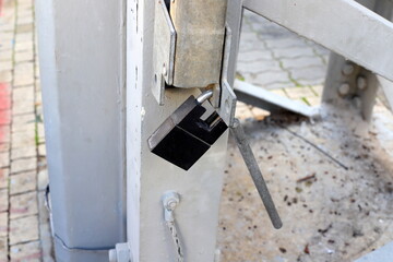 Closed metal padlock. Protection concept.