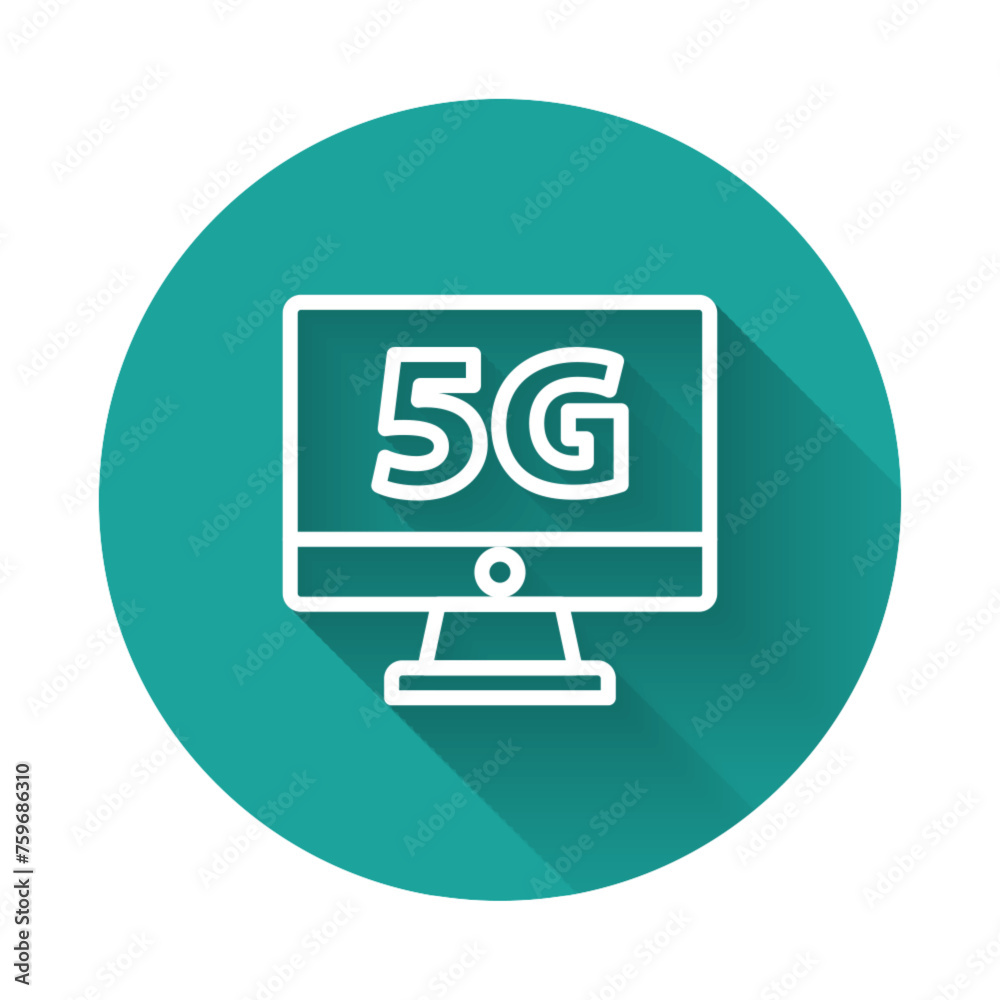 Poster white line monitor with 5g new wireless internet wifi icon isolated with long shadow. global network