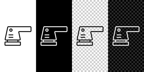 Set line Electric sander icon isolated on black and white, transparent background. Orbital sander. For floor and wooden planks sanding sandpaper. Vector