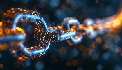 Interconnected Chains: Abstract Design Symbolizing the Fusion of Blockchain, IoT, and Cybersecurity in Digital Transformation