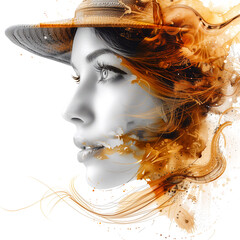 Portrait of a beautiful girl in a hat with a flowing hair.