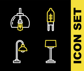 Set line Light emitting diode, Floor lamp, and Chandelier icon. Vector