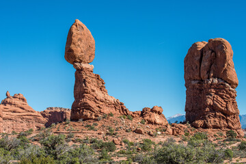 Fototapeta na wymiar Balanced Rock in Arches National Park near Moab in Utah. The park contains more than 2000 natural sandstone arches.