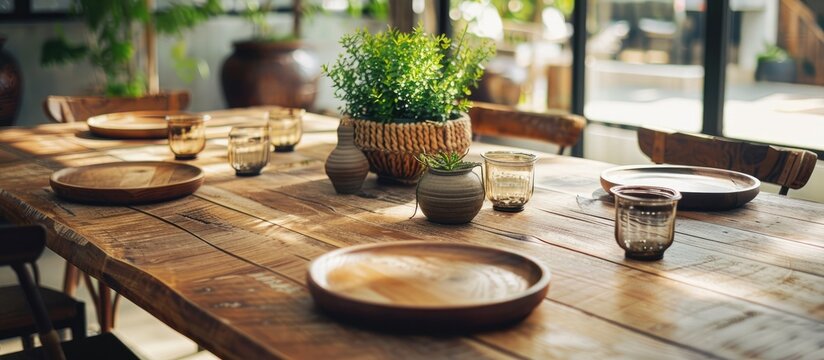 Wooden dining table arrangement
