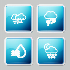 Set line Cloud with snow, , Water drop percentage and and moon icon. Vector