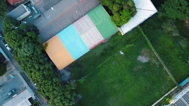 Aerial top down of colorful shed roof in summer in Cuiaba Mato Grosso